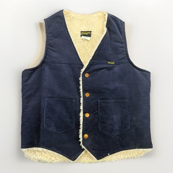 Wrangler Other - Vintage 80’s Wrangler Sherpa Lined Blue Corduroy Vest Men’s Large USA Made